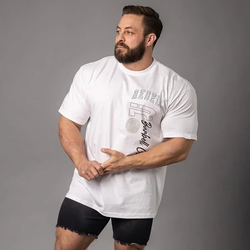 100% Cotton Men's Printed Oversized T-shirt Crew Neck Short Sleeve Gym Training gallery