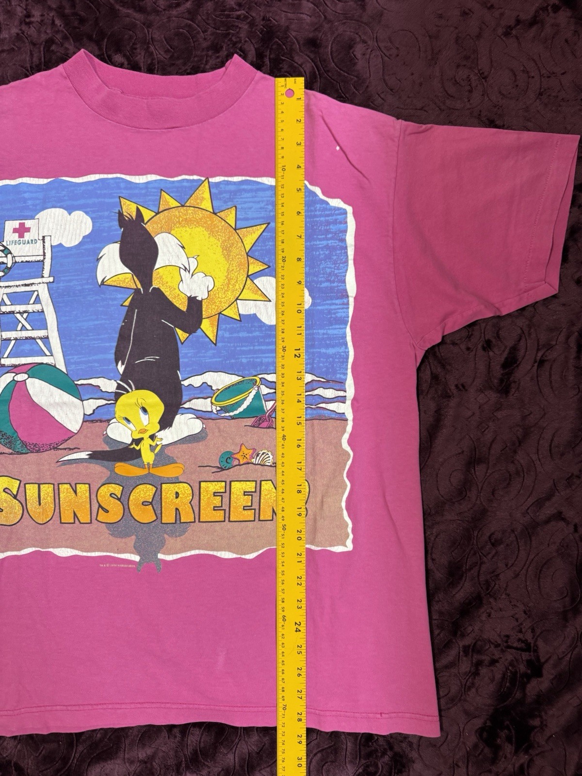 Vintage 94’ Tweety Bird Sylvester The Cat Sunscreen Beach Graphic Shirt Size Xl gallery