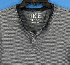 BKE BUCKLE Men’s GRAY/BLACK Stripe JERSEY KNIT Short Sleeve HENLEY SHIRT Sz M