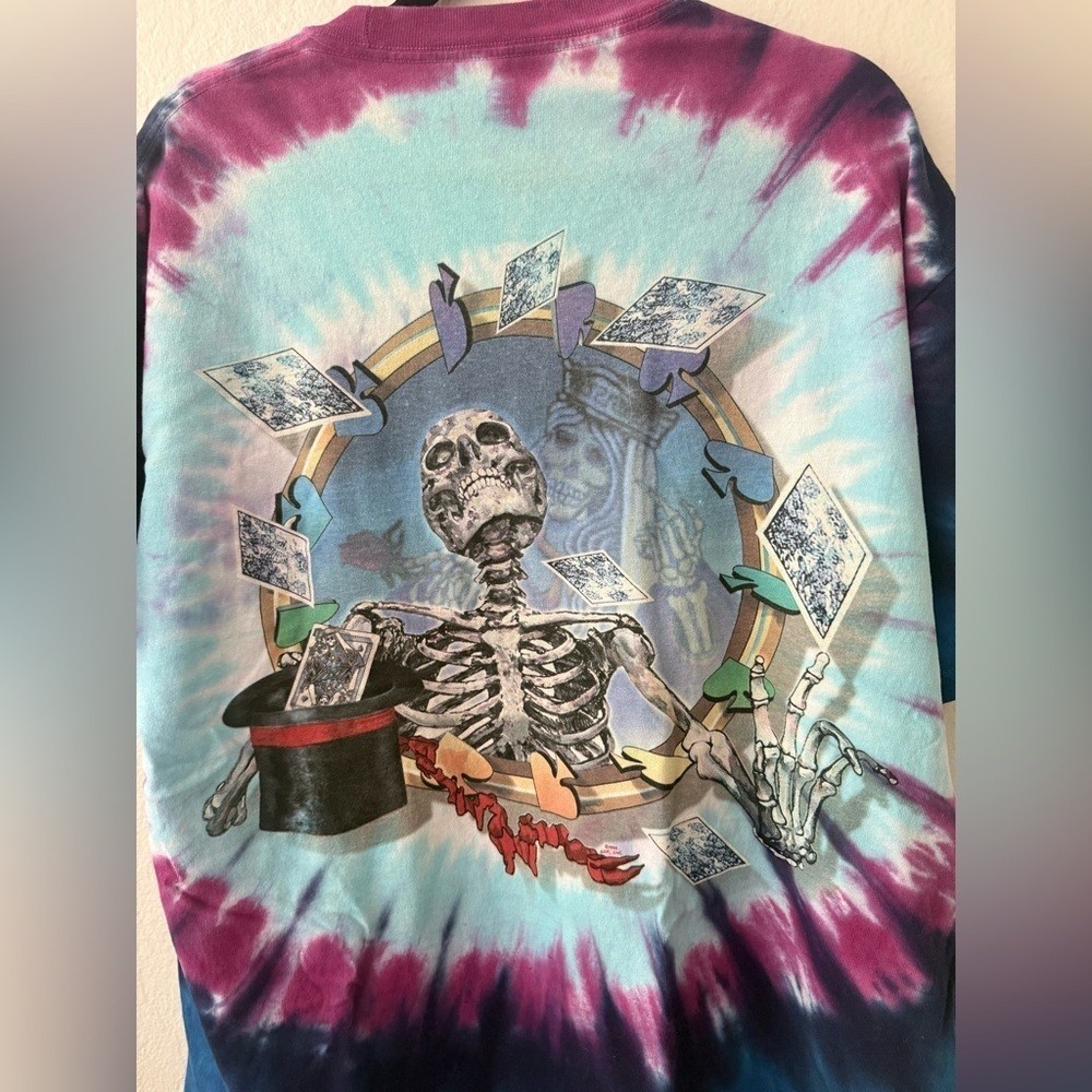 Vintage 1999 Grateful Dead TShirt XL Tie Dye Liquid Blue Queen of Spades 2 Side gallery