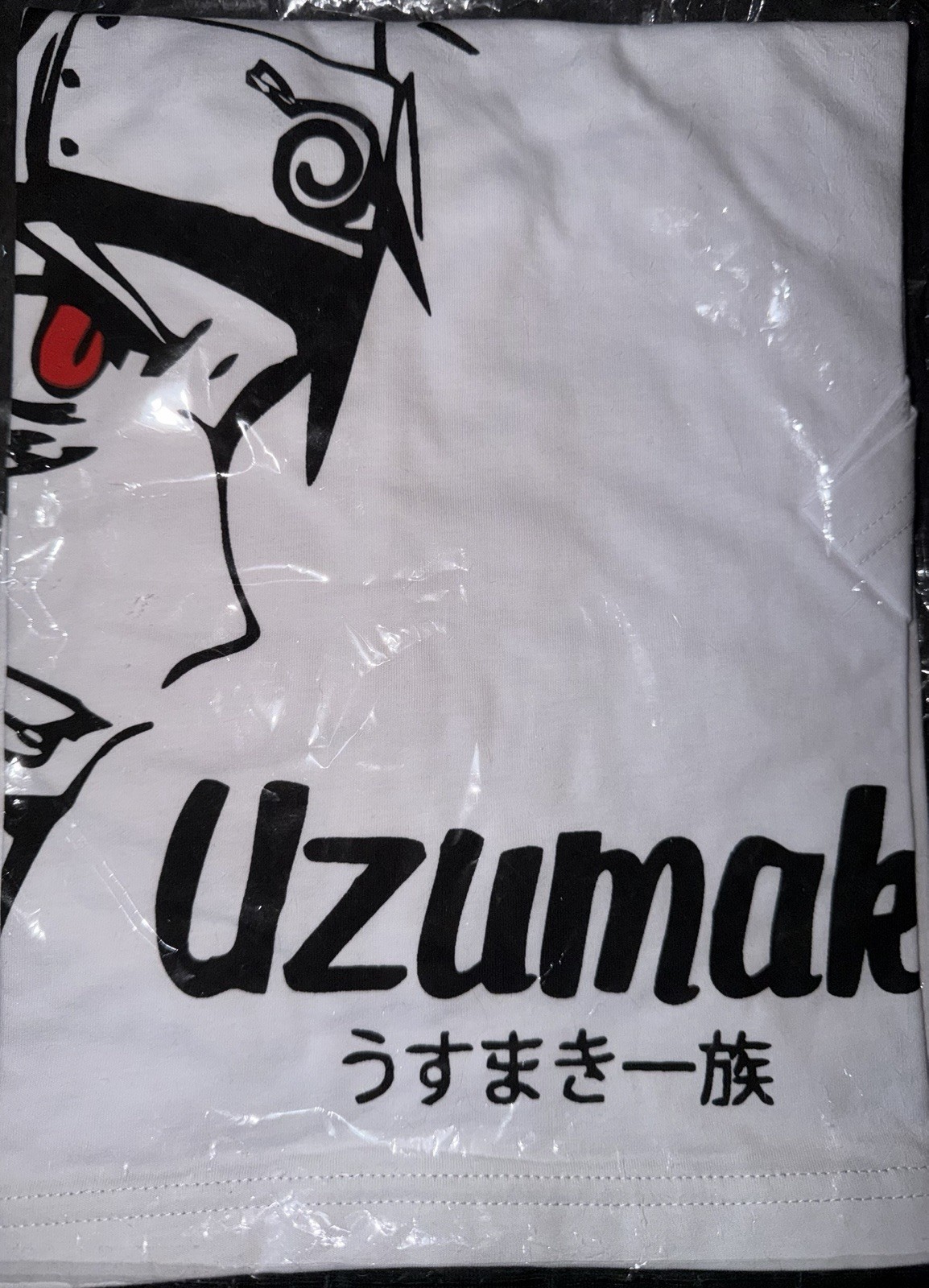 Naruto Uzumaki Clan Sasuke White Graphic T-Shirt Size L Anime Manga NEW