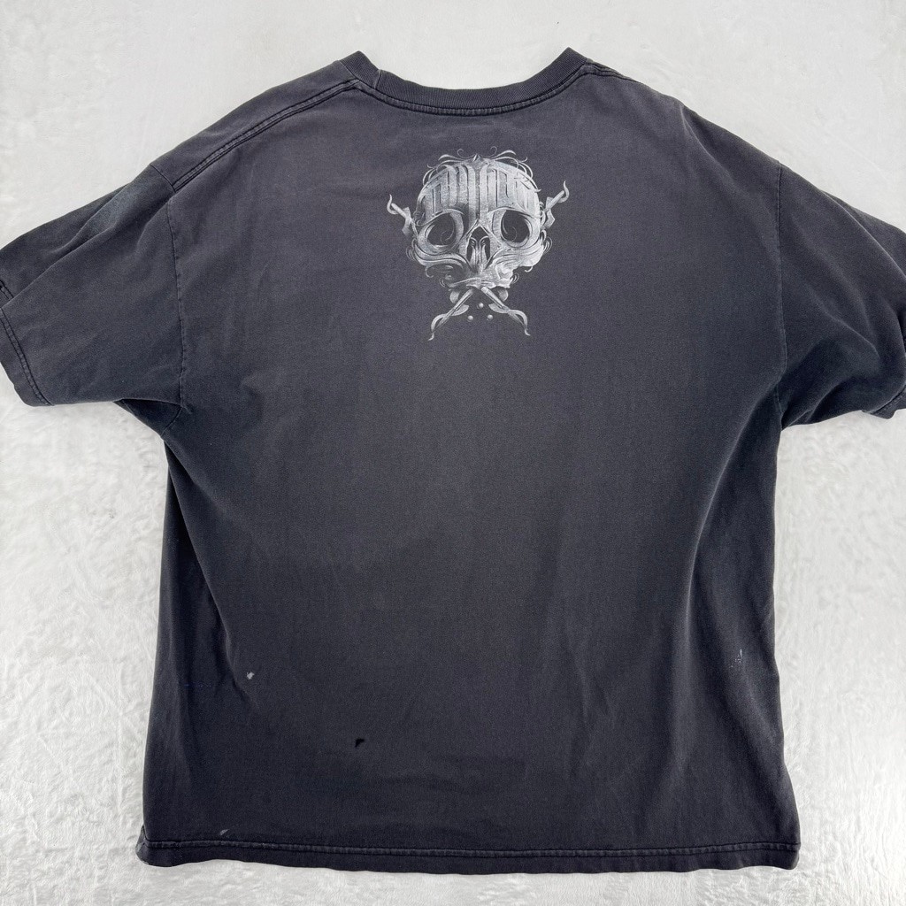Sullen Skull Tattoo Art Black T-Shirt Thrashed Paint Splatter Faded Grunge Punk gallery
