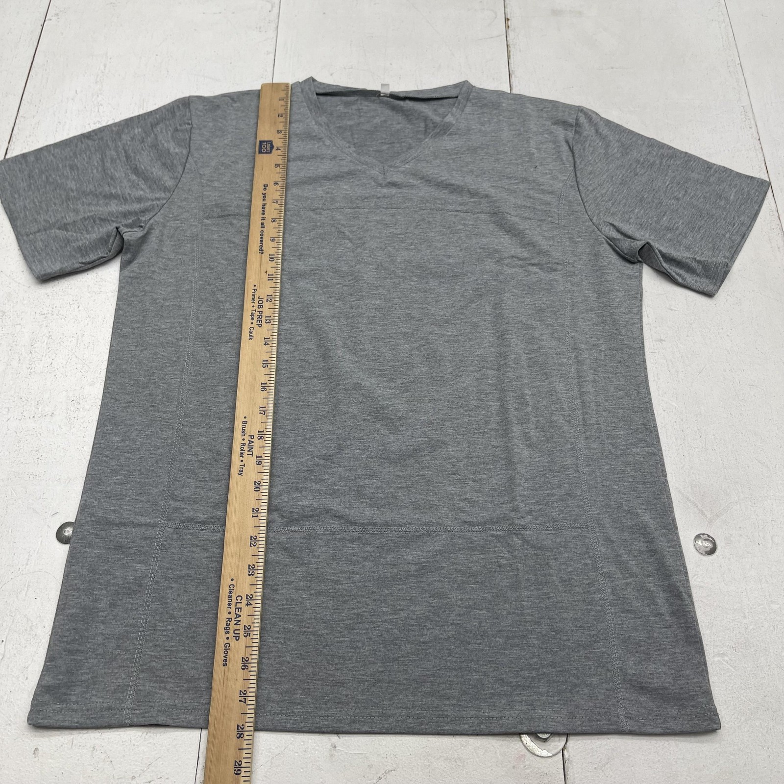 Solid Stretch Shirt Mens Large Gray V-Neck Tee Soft Jersey Basic Tagless Casual gallery