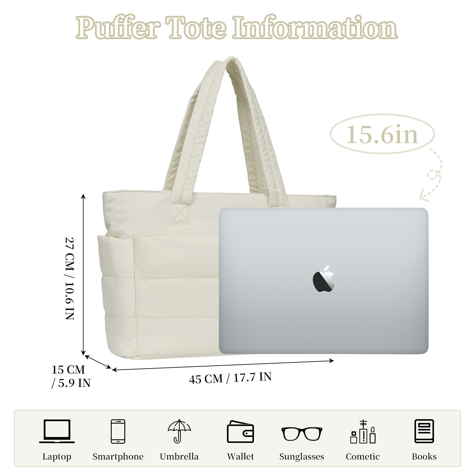 Puffer Tote Bag For Women Large Quilted Puffy Work Bag Laptop Compartment gallery