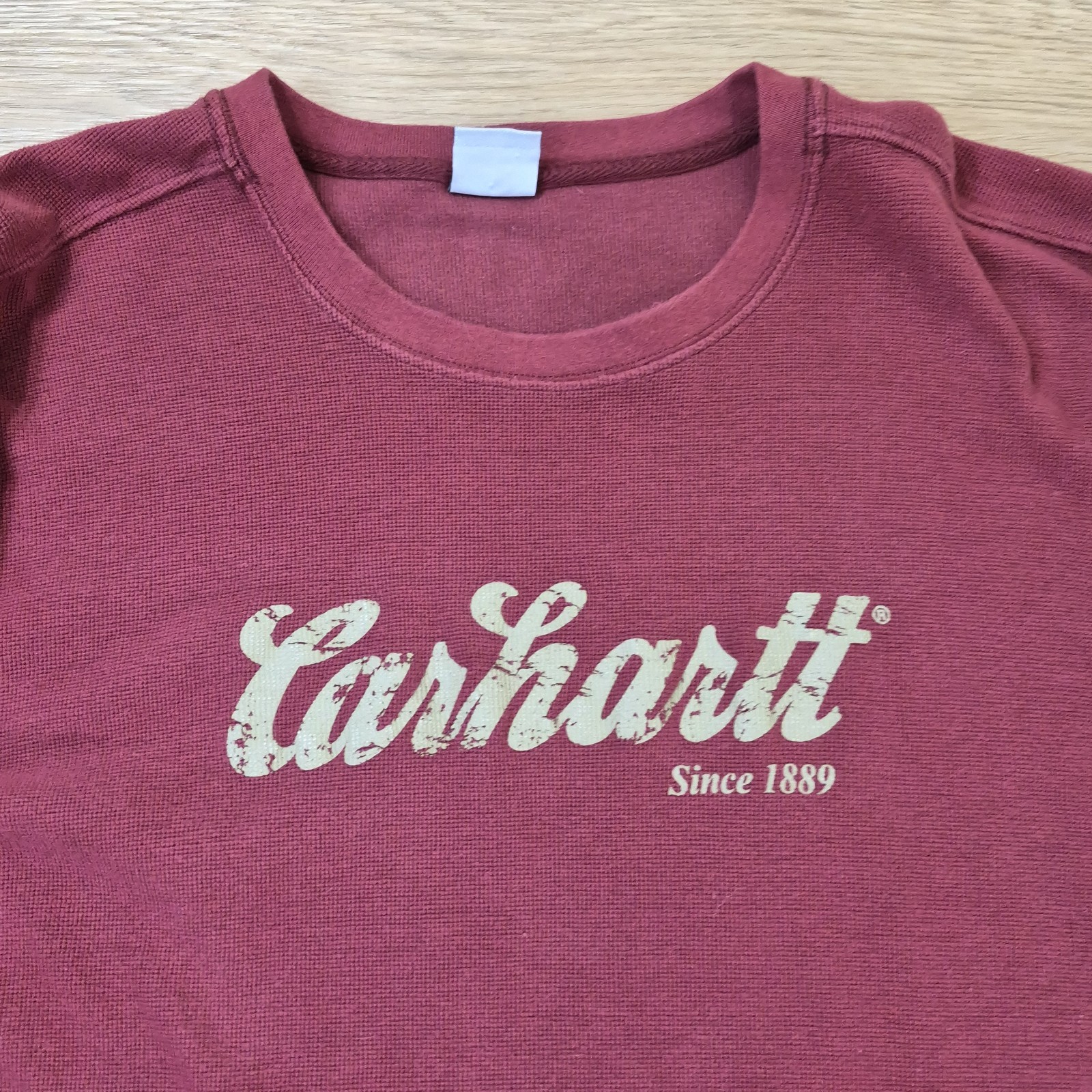 Carhartt Shirt Mens 2XL Thermal Red Waffle Knit Vintage Graphic Spellout Print