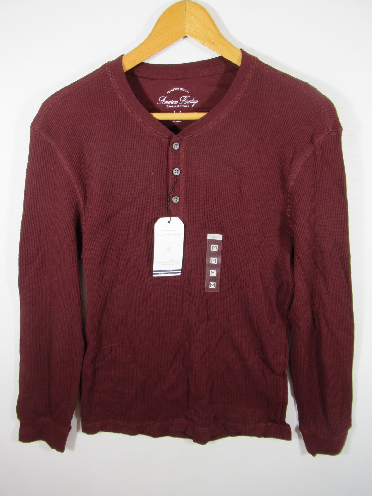 NEW Dawson & Brooks Thermal Henley Shirt Men Medium Burgundy American Heritage