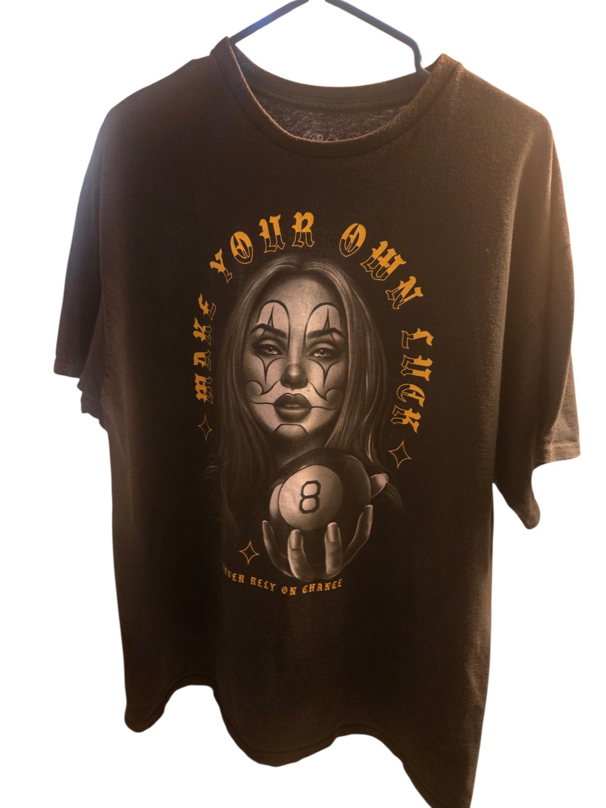 DOM Men’s XL Make Your Own Luck Clown Graphic T-Shirt Black Gold