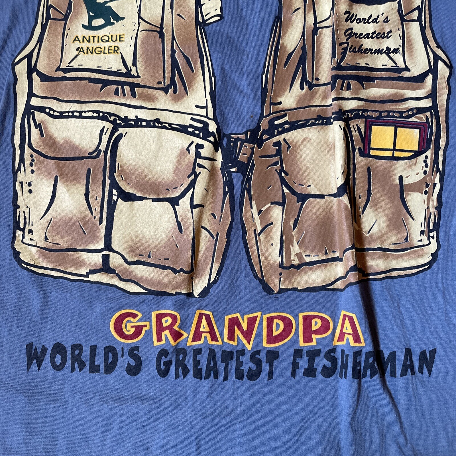 Vtg TSI Mens Large Blue Graphic Print T-Shirt Grandpa Worlds Greatest Fisherman gallery