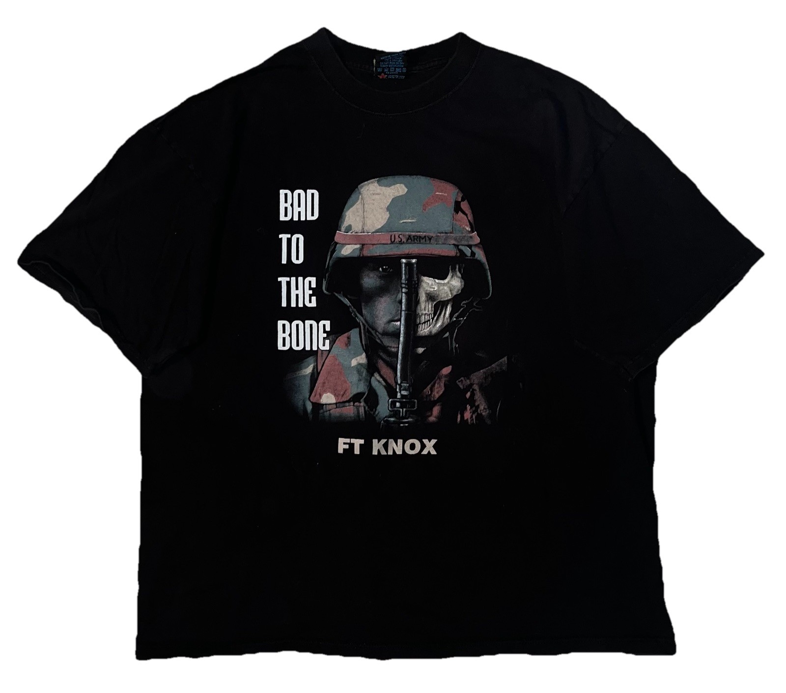 Vtg 90s Soffes Choice US Army Ft Knox Skeleton Bad to the Bone Black T Shirt XL
