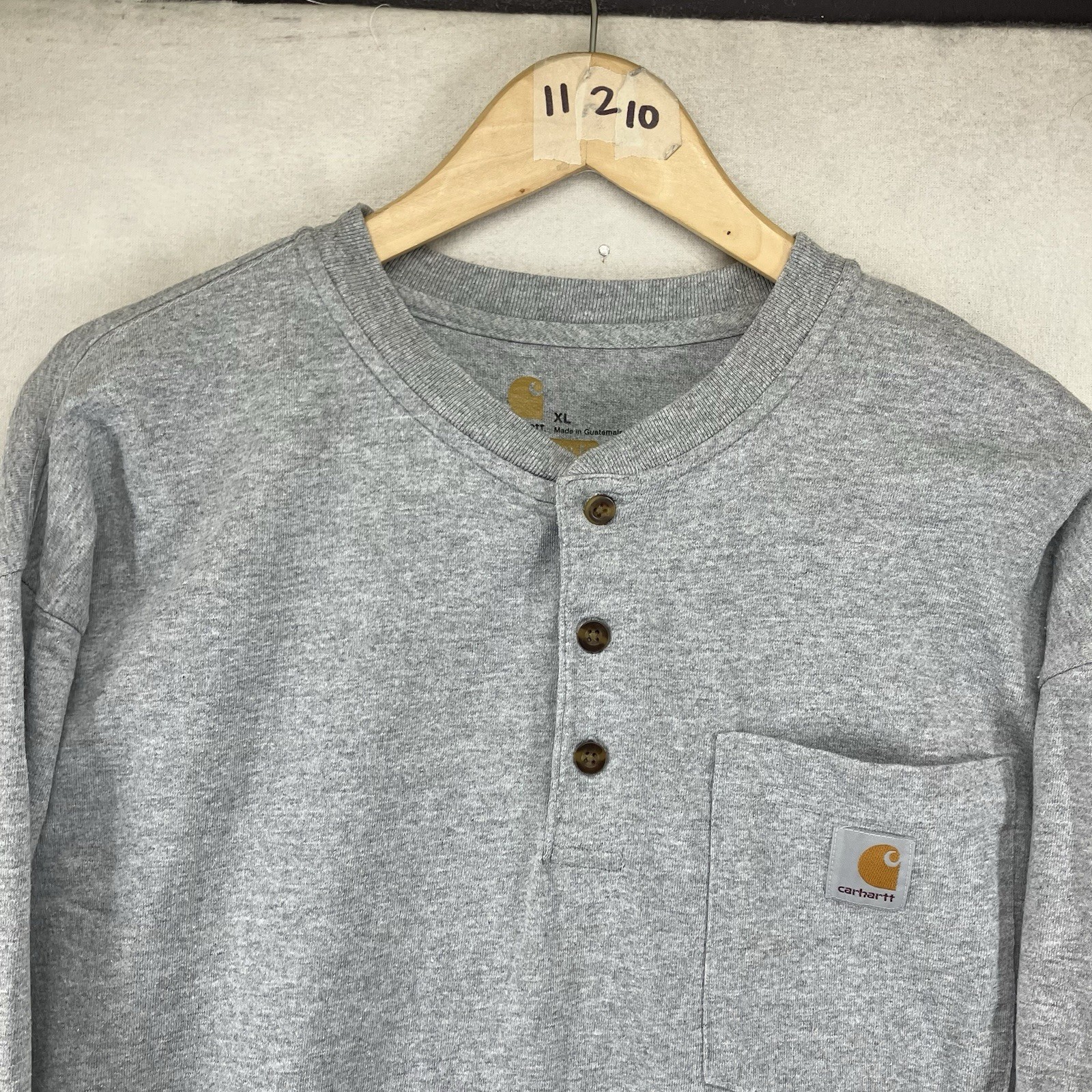 Y2K Carhartt T Shirt XL Heather Gray Henley Neck LS Heavy Cotton Blend 2016 EUC gallery