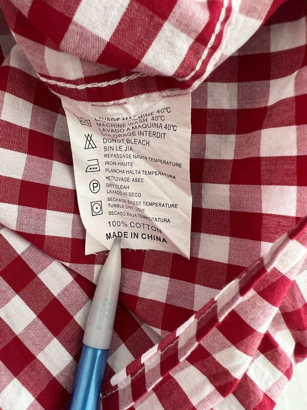 NWOT Xi Deng Men's Long Sleeve Casual Shirt Lightweight Red White Check Size M gallery