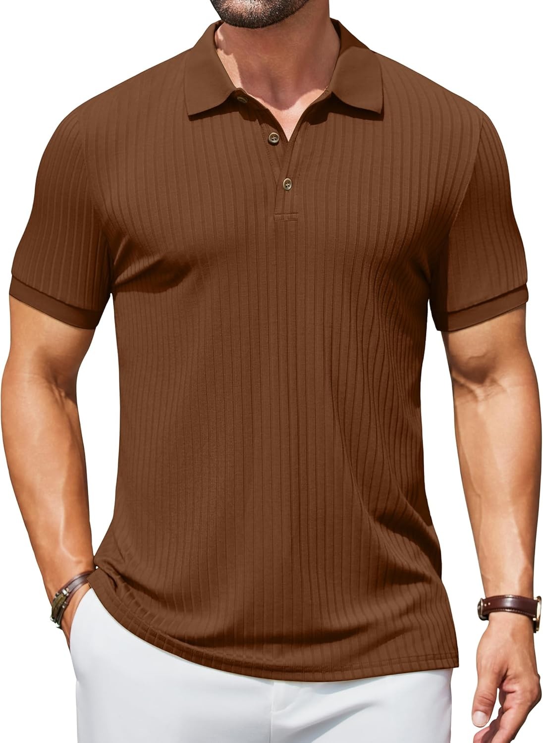 Men's Slim Fit Textured Polo Shirt Short Sleeve Casual Golf T-Shirt Summer Wear gallery