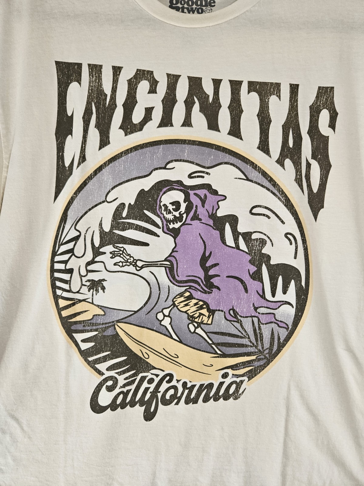 Goodie Two Sleeves Mens L Tee Shirt Graphic Encinitas California Surf Skeleton gallery