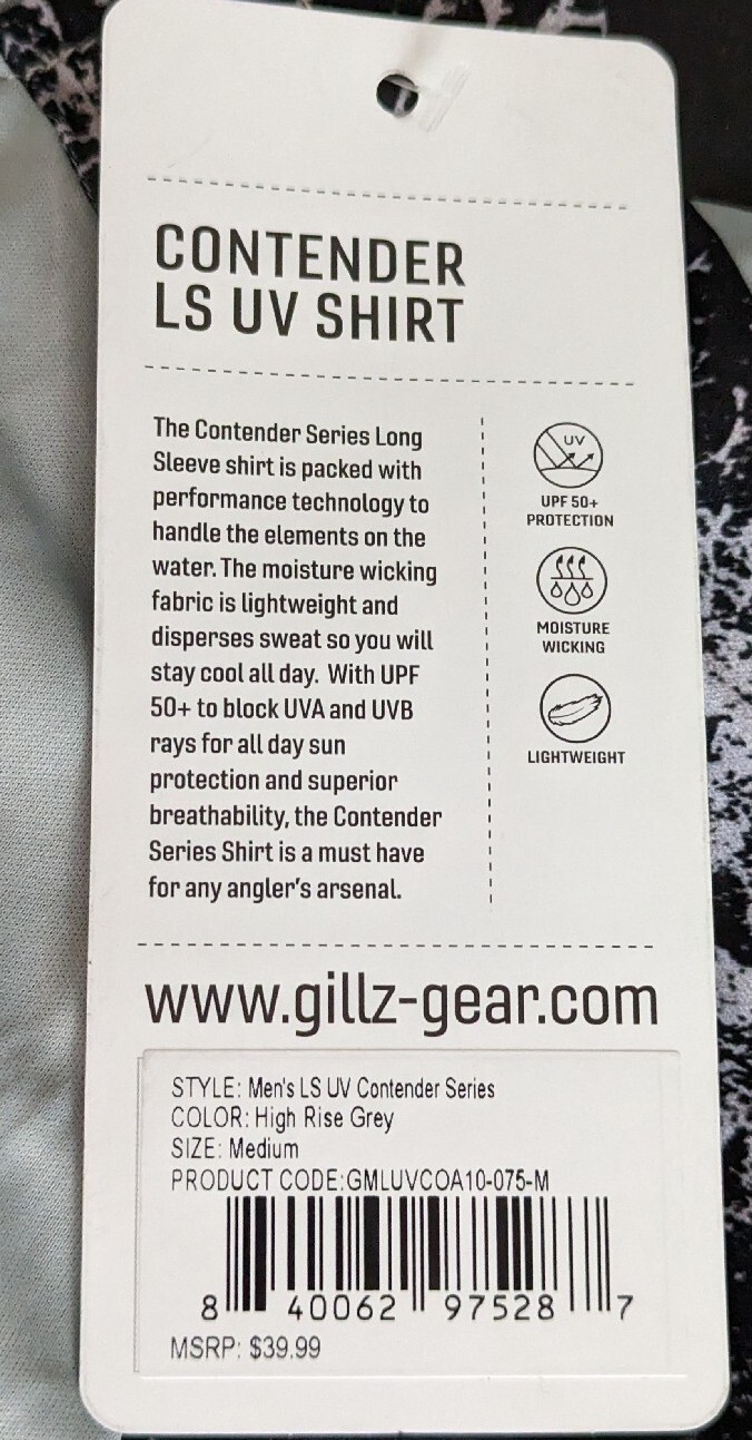 Gillz Men's LS UV Tournament Series "High Rise Gray" L/S Shirt Size Medium NWT gallery