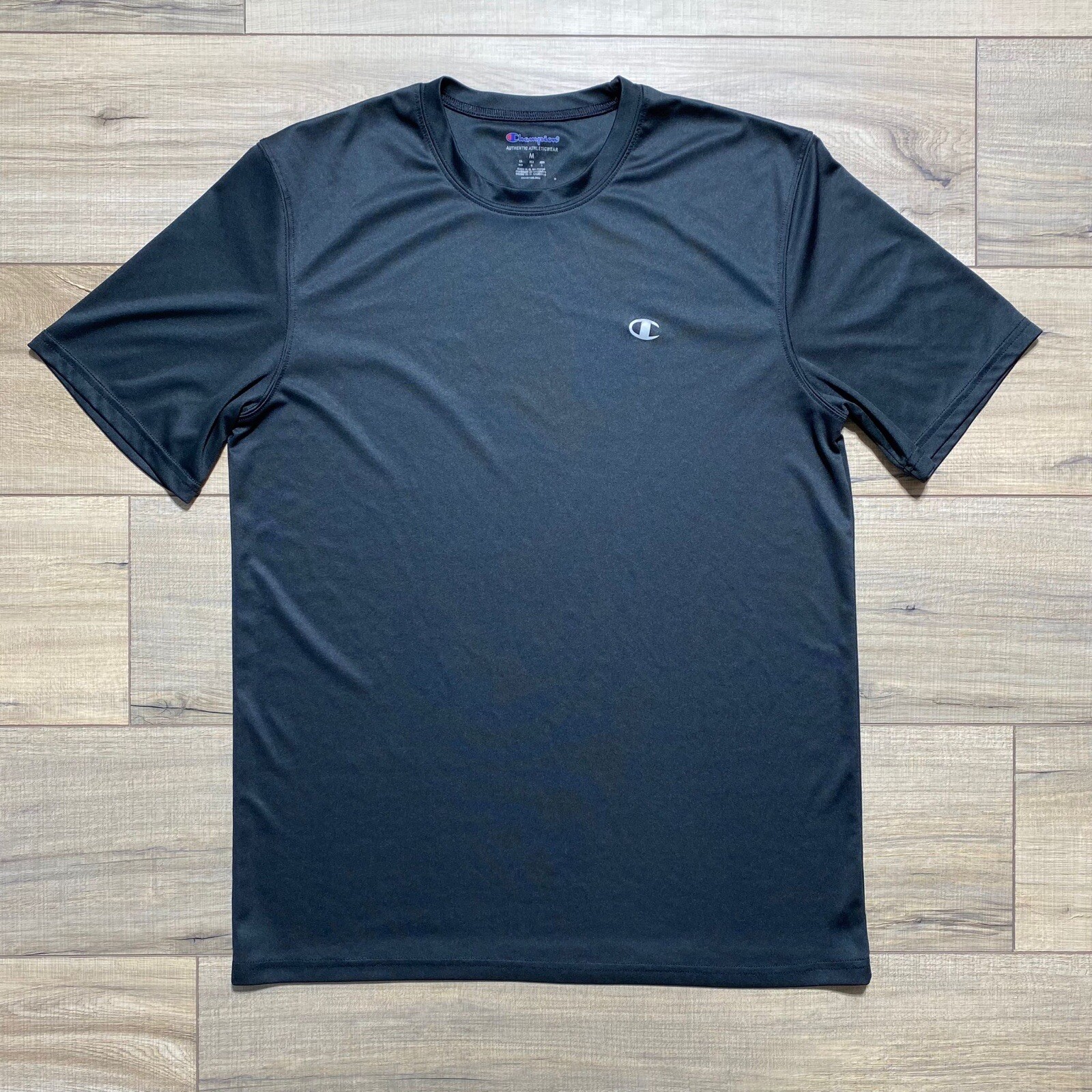CHAMPION Mens Double Dry Shirt Short Sleeve Moisture Wicking Size M Black