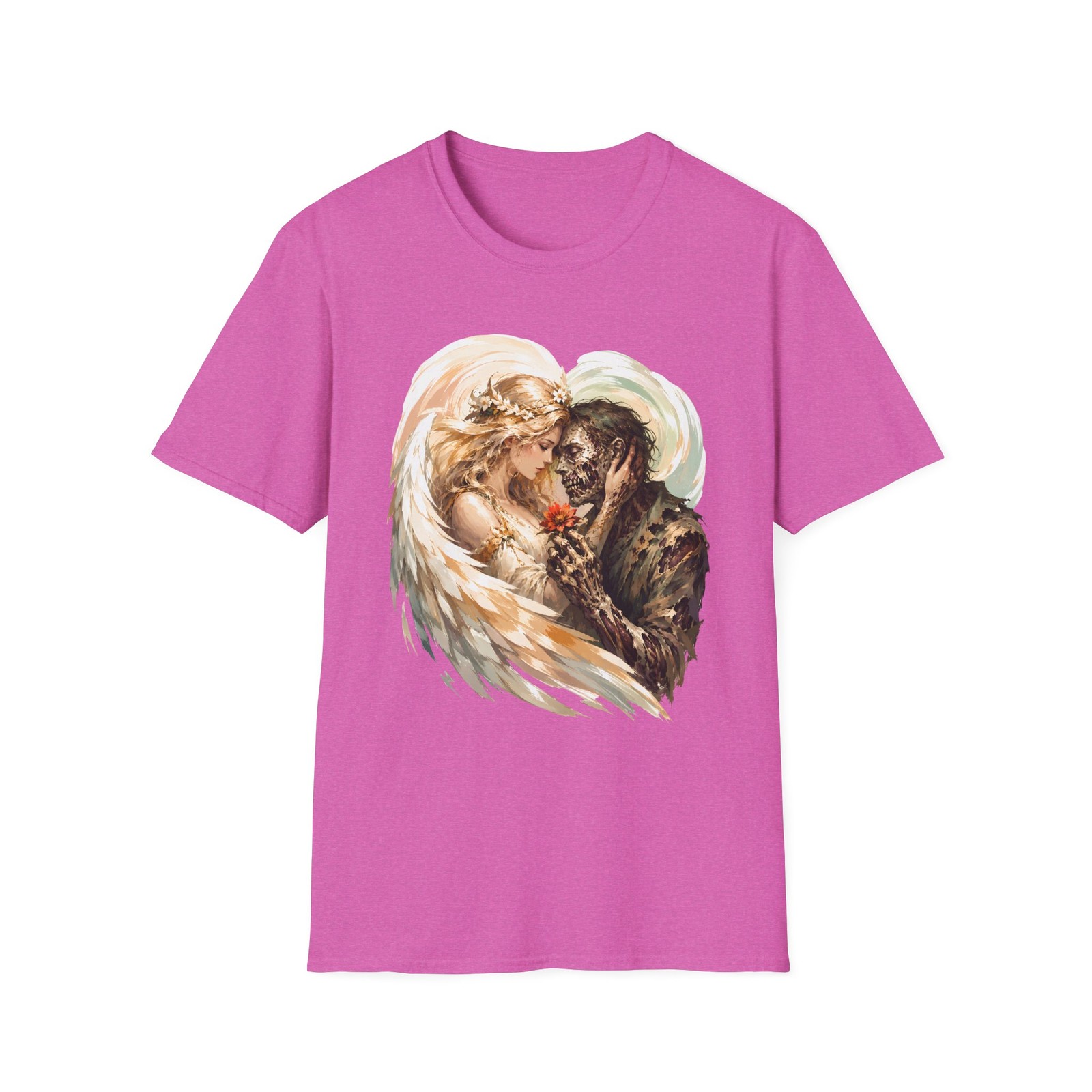 Angel Zombie Flower Embrace Dark Fantasy Horror Unisex Softstyle T-Shirt