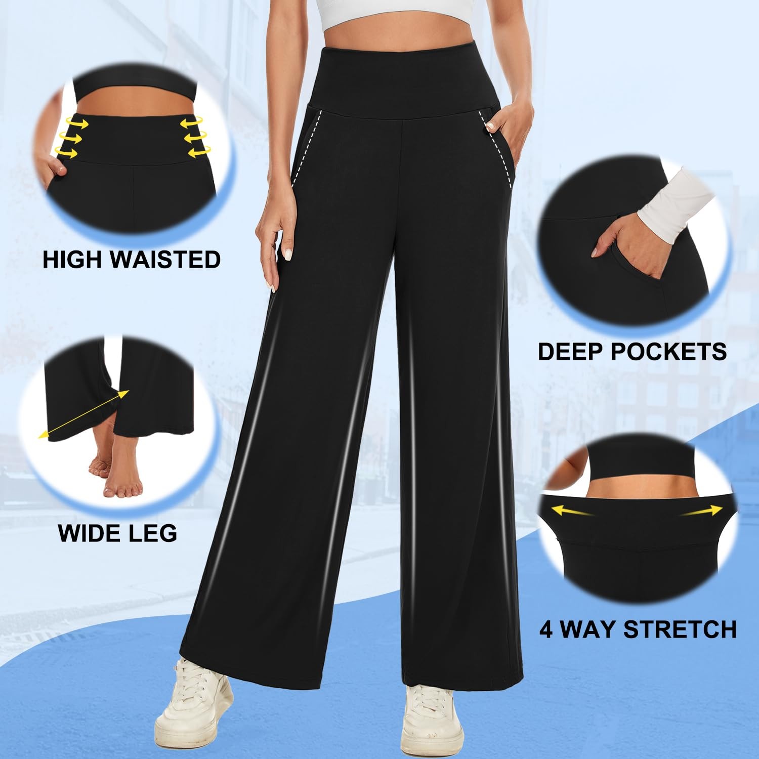 3 Pack Women's Wide Leg Pants with Pockets High Waist Loose Sweatpants Casual... gallery