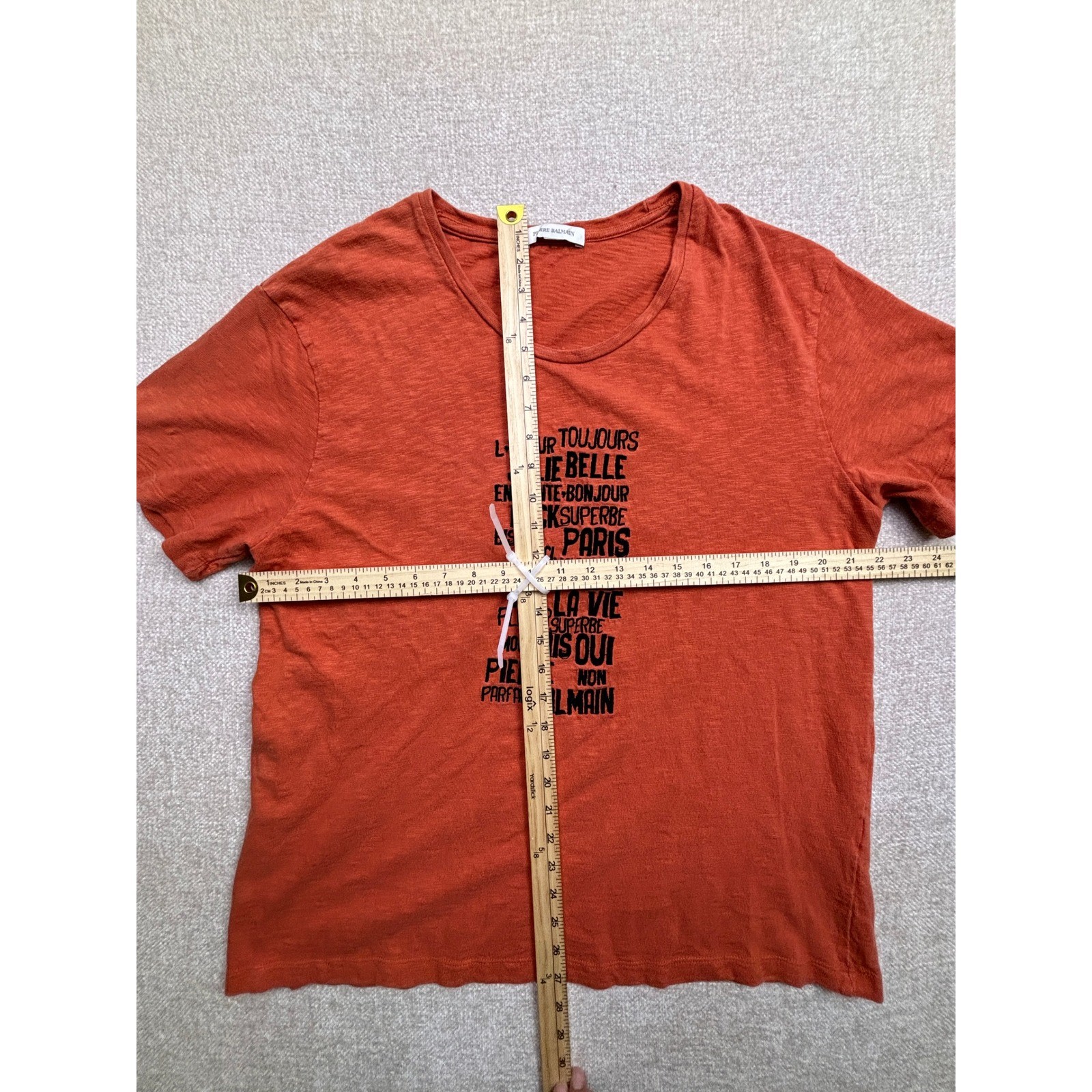 Pierre Balmain Mens Burnt Orange Paris Graphic Cotton T-Shirt Size Large 52 gallery