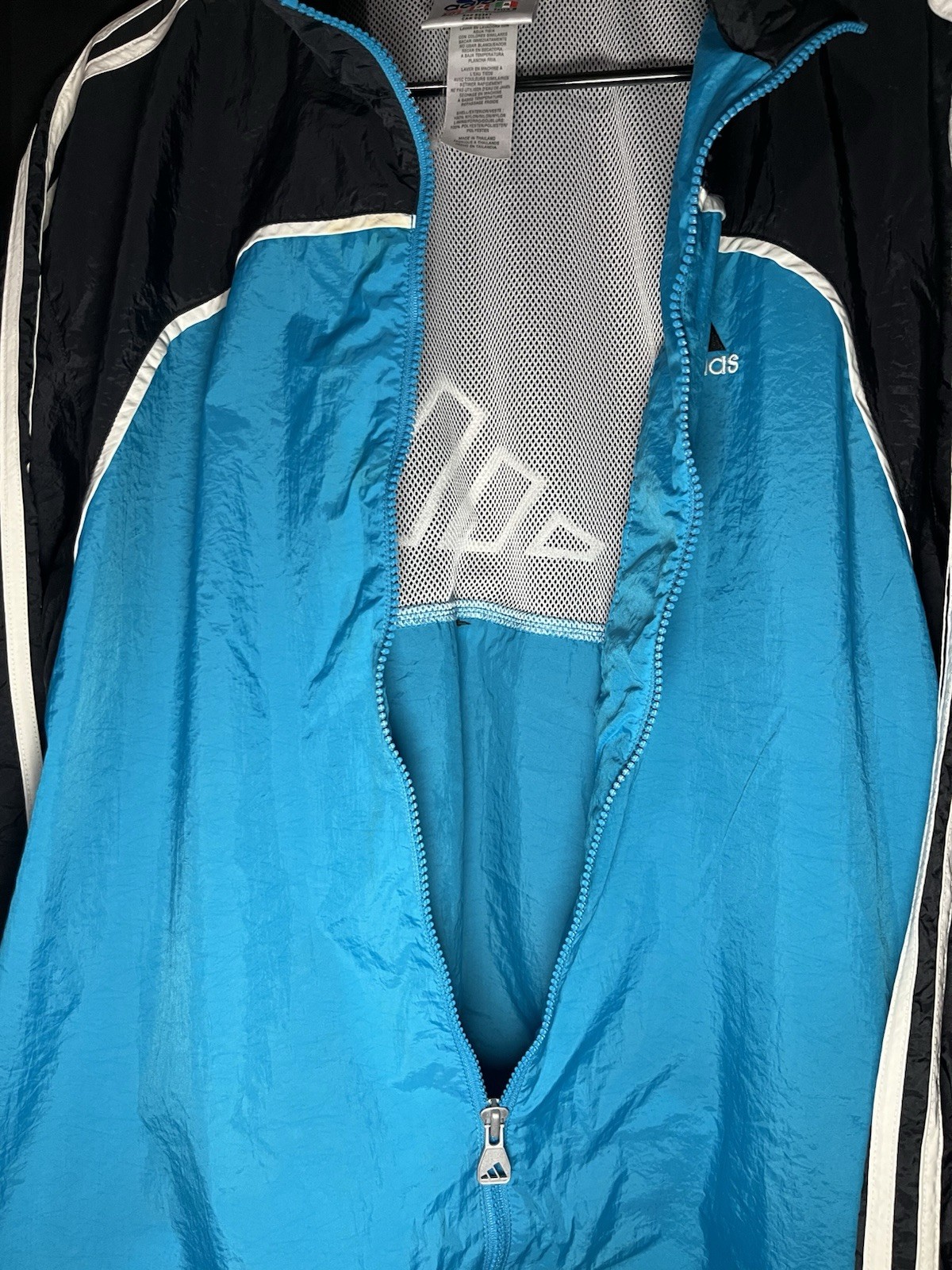 Vintage Black and Blue Adidas Windbreaker Size L Breathable Full Zip Up Hoodie gallery