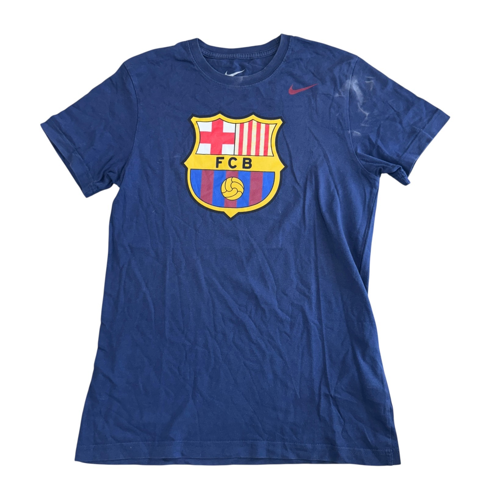 Nike FC Barcelona Crest Cotton T-Shirt Graphic Print Slim Fit Mens Medium