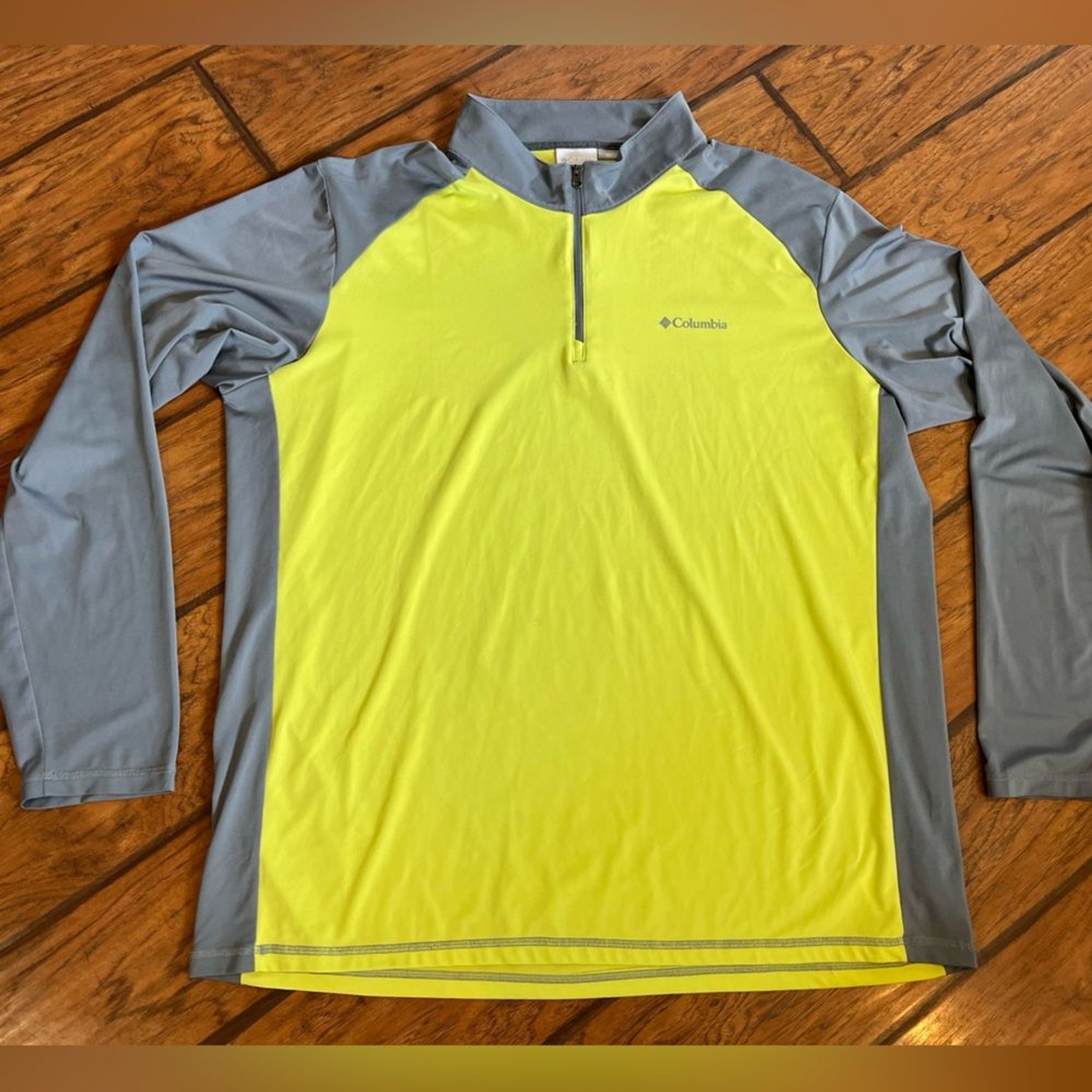 Columbia long sleeve Tee mens XL Omni Wick 1/4 zip shirt yellow gray performance gallery
