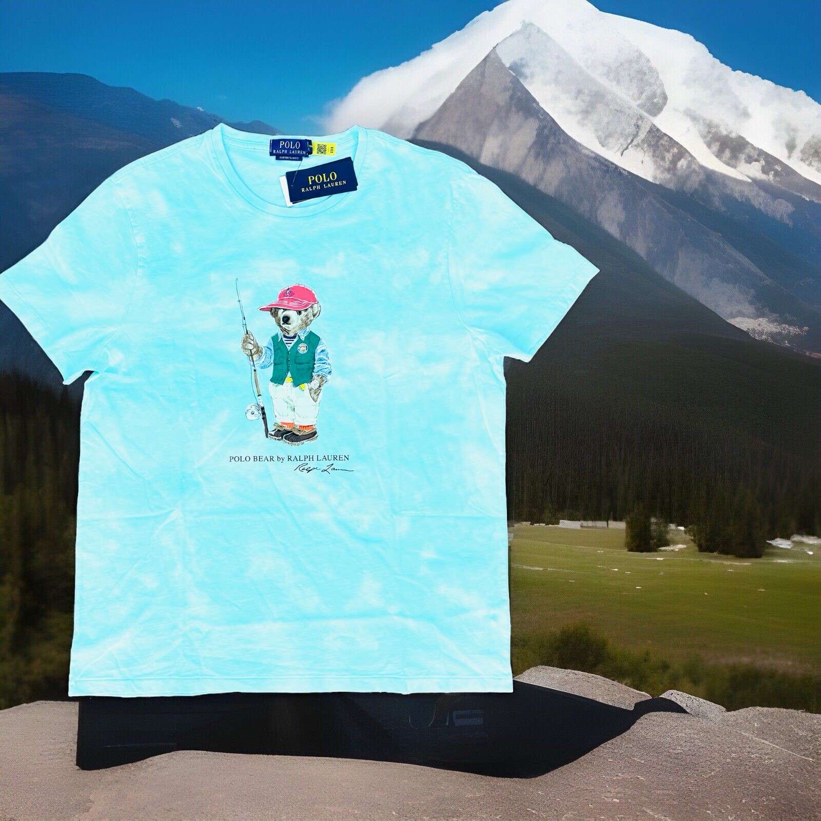 NWT POLO RALPH LAUREN Blue Custom Slim Fit FISHERMAN “POLO BEAR” T-Shirt XXL gallery