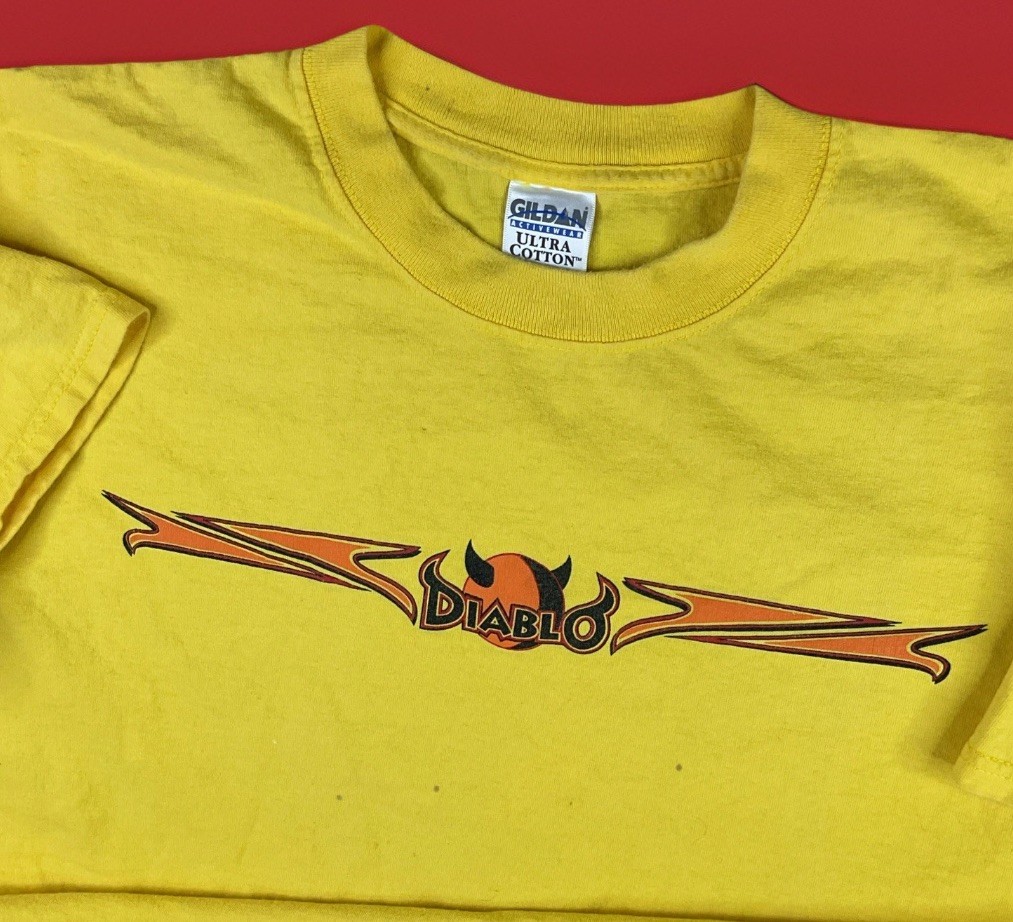 Vintage Diablo Paintball T-Shirt Men Sz XL Y2K Graphic Tee Yellow Short Sleeve