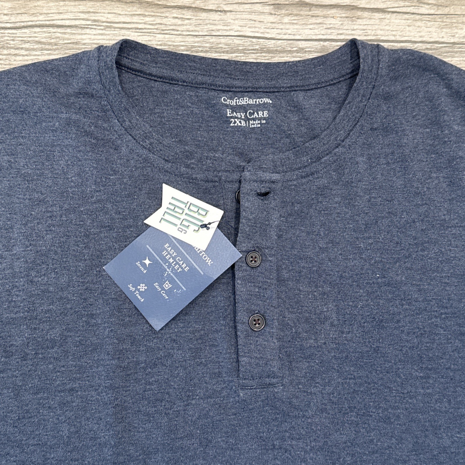 2XB Croft & Barrow Easy Care Long Sleeve Henley 2017 Navy Sail Heather Tee NWT gallery