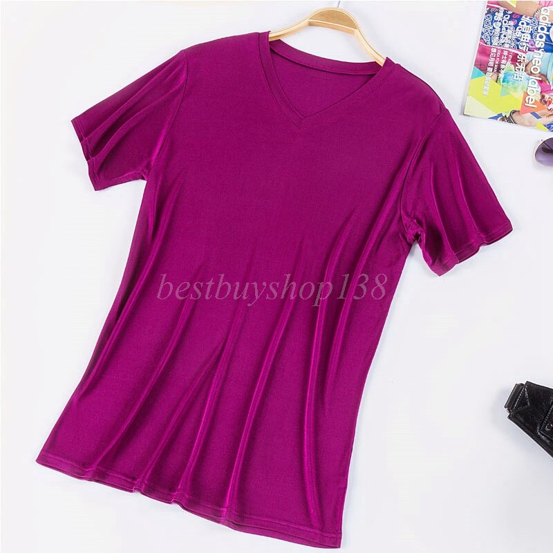 Men 100% Mulberry Silk Knitted V Neck T Shirts Underwear Short Sleeve Tops Shirt gallery