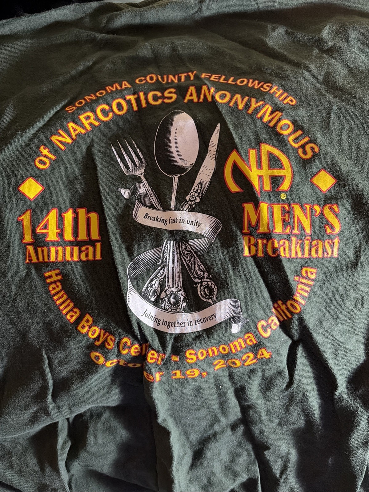 Sonoma County Men’s Breakfast For Narcotics Anonymous T-Shirt Forest Green Xxx gallery