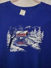 Hanes Blue Coverd Bridge Snow Winter Scene T-shirt Size 3XL