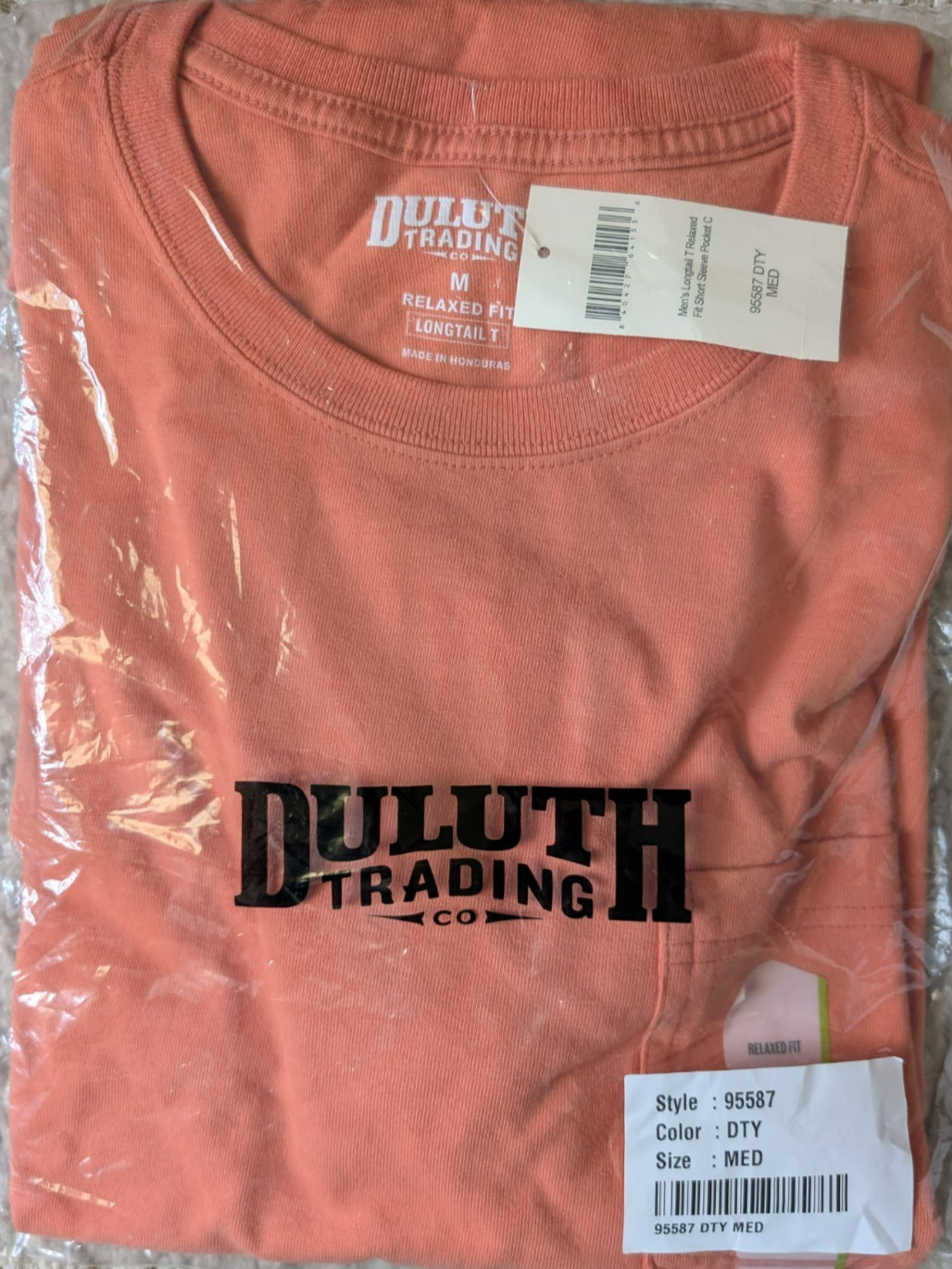 Duluth Trading Mens Longtail Relaxed Fit Short Sleeve Pocket Crew M Clay