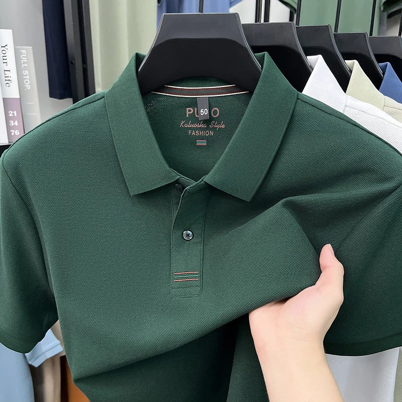 100% pure cotton short sleeve polo shirt high-quality brand solid color business gallery
