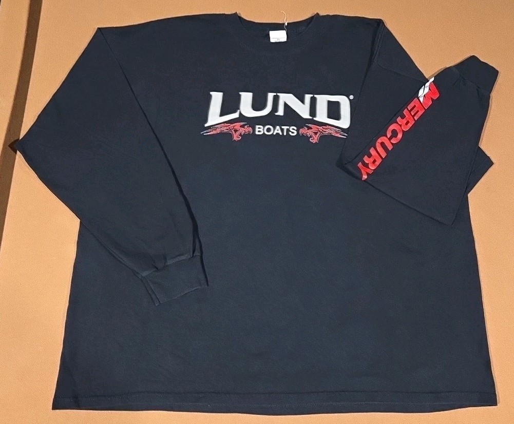 Lund Boats Shirt Mens 3XL Black Mercury Boat Fishing Angler Vtg Y2K