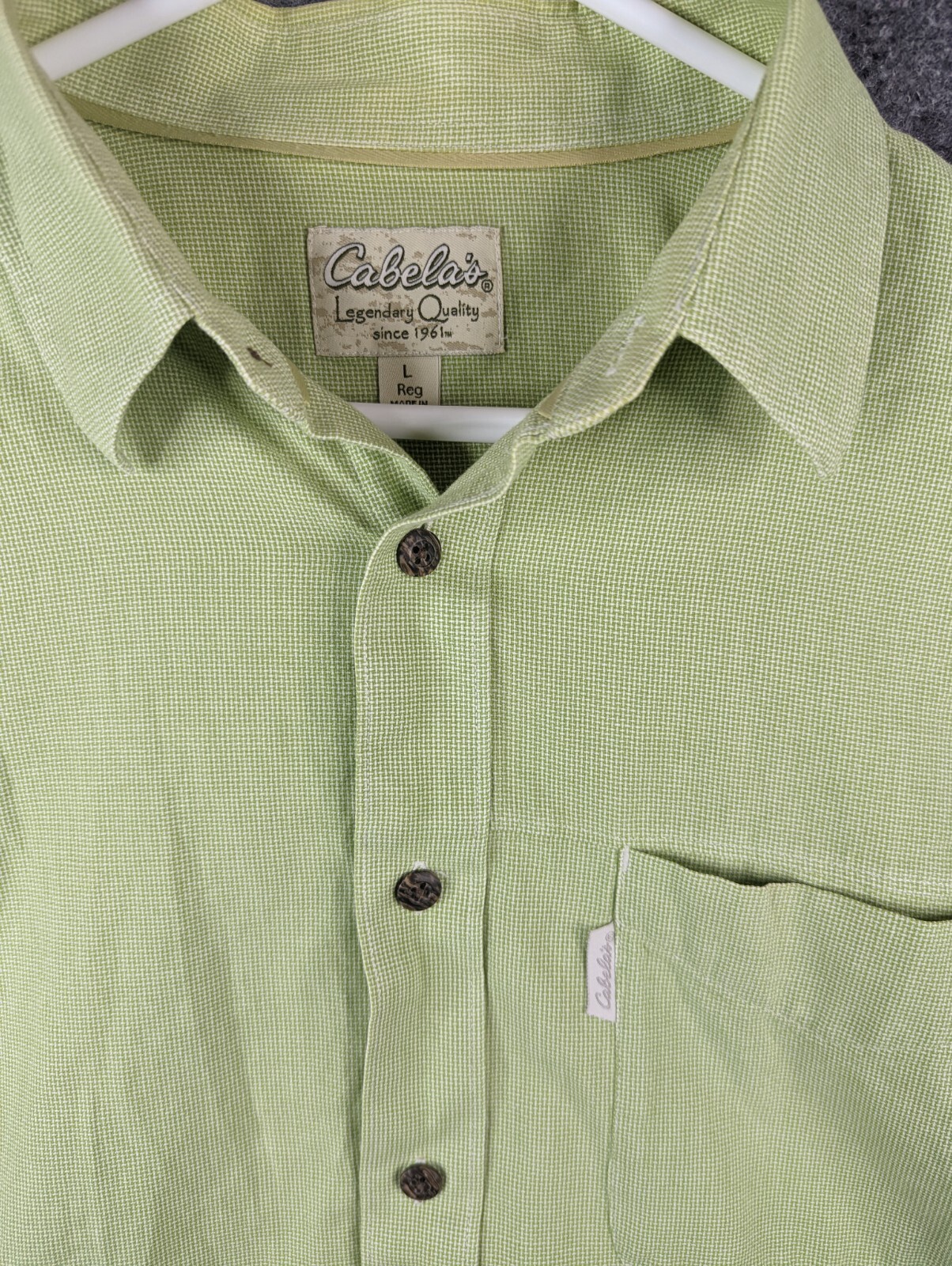 Cabela's Shirt Mens Large Green Check Lightweight Nylon Blend Button Down gallery