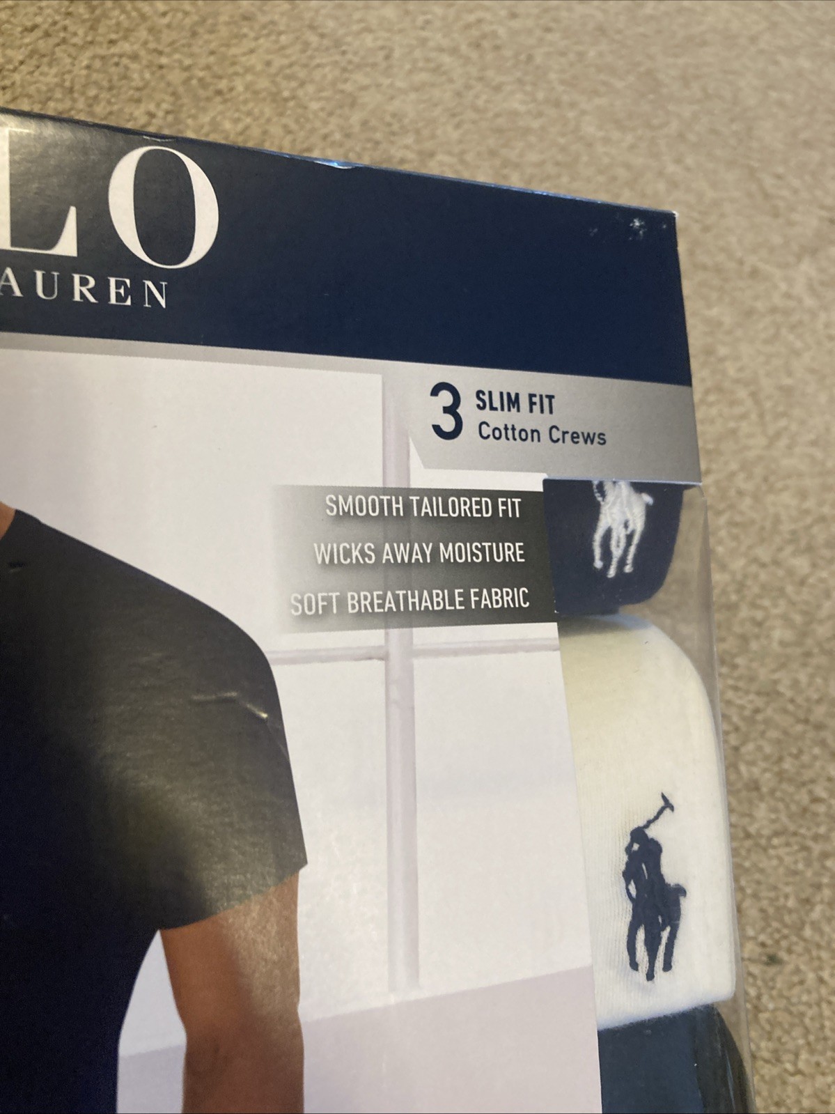 POLO RALPH LAUREN Men's Slim Fit Cotton Crew Nk Undershirt 3 Pack Sz XL BK WT NY gallery