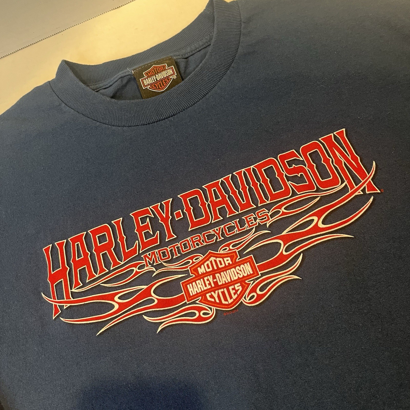 Harley Davidson Large Blue Long Sleeve Graphic T Shirt Kansas City Flames Clean gallery