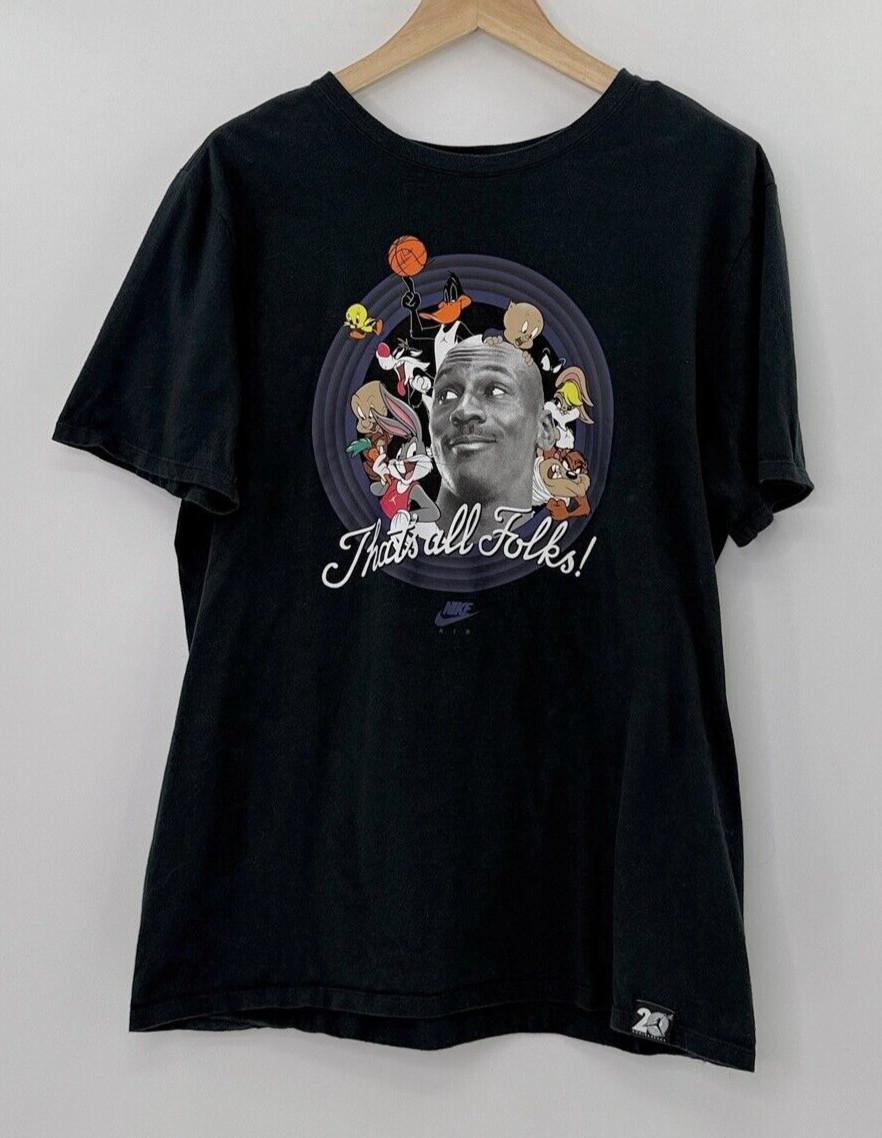 Nike Air Jordan Men’s Space Jam Shirt Black Looney Tunes Thats All Folks Size L