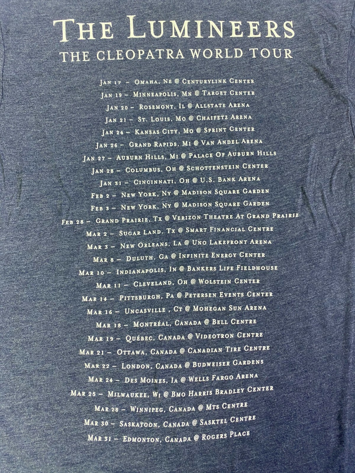The Lumineers CLEOPATRA WORLD TOUR T-SHIRT ORIGINAL OFFICIAL MERCHANDISE NEW!! gallery