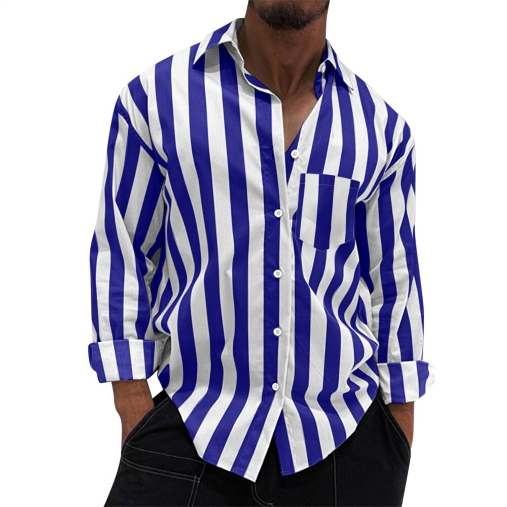 Men's Stripes Shirt Casual Slim Shirts Long Sleeve Button Down Tops Blouse gallery