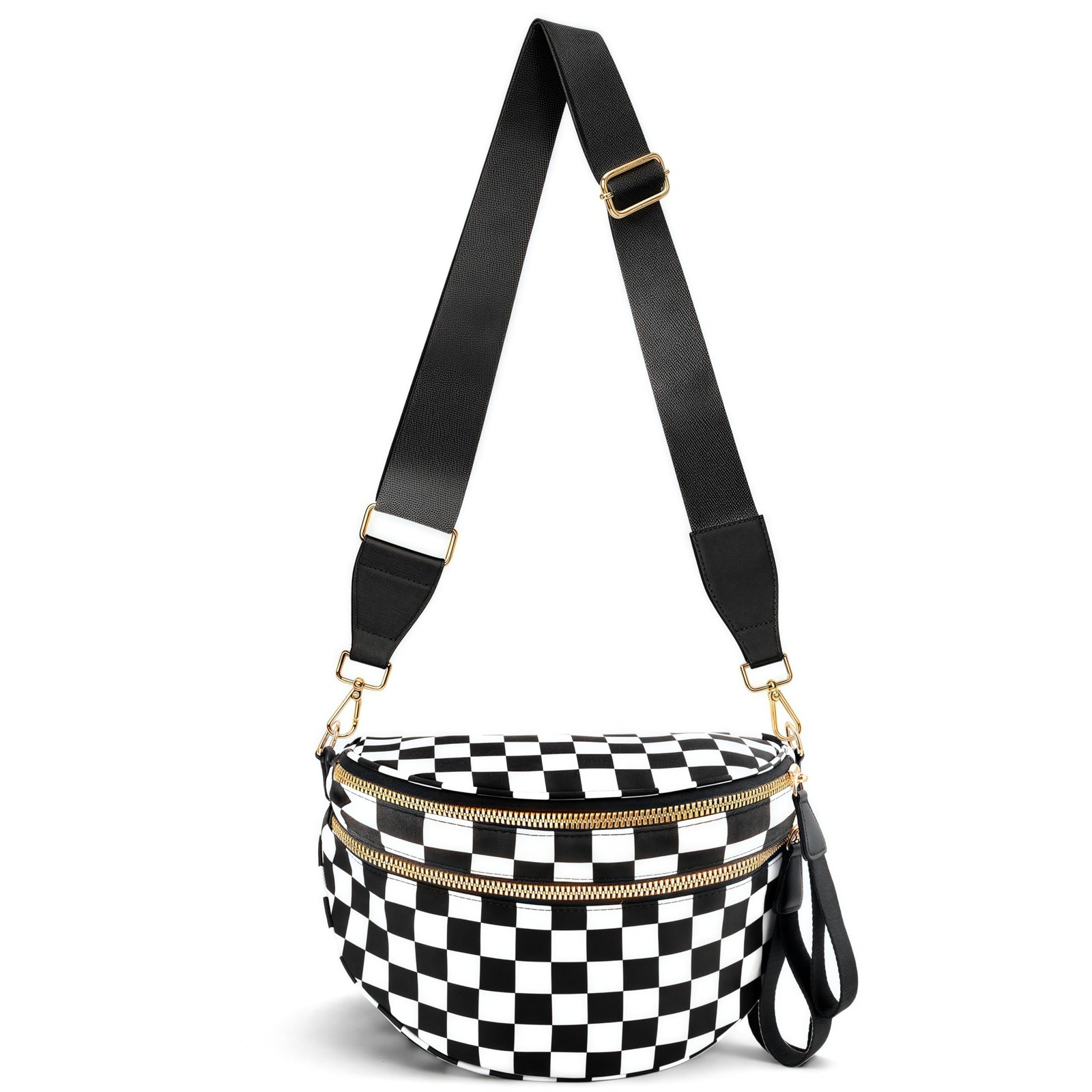 Checkered Crossbody Bag for Women Nylon Bum Bag Oversized Trendy Fanny Pack B…