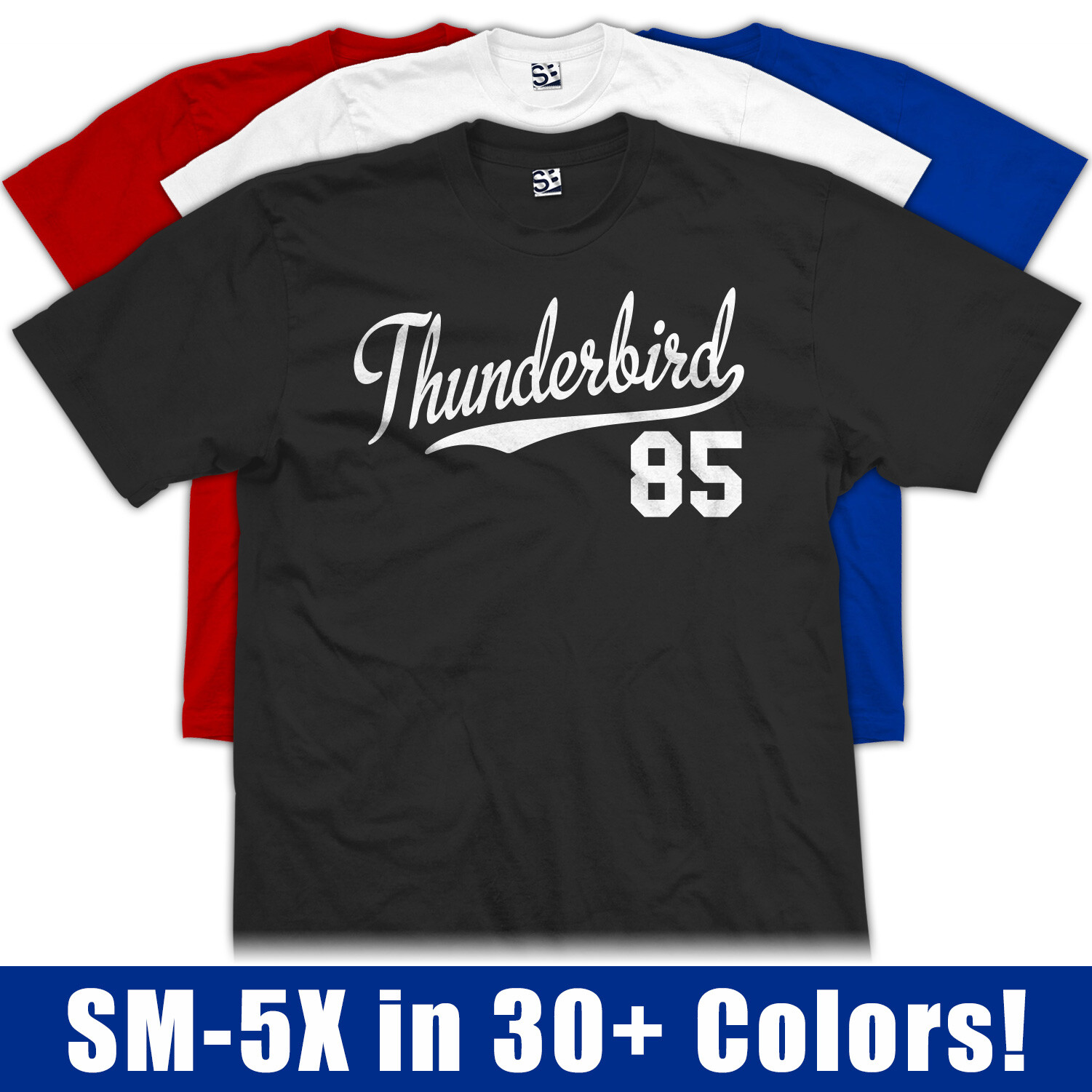Thunderbird 85 Script T-Shirt | 1985 T-Bird Classic Car Sports Jersey Tee Shirt gallery
