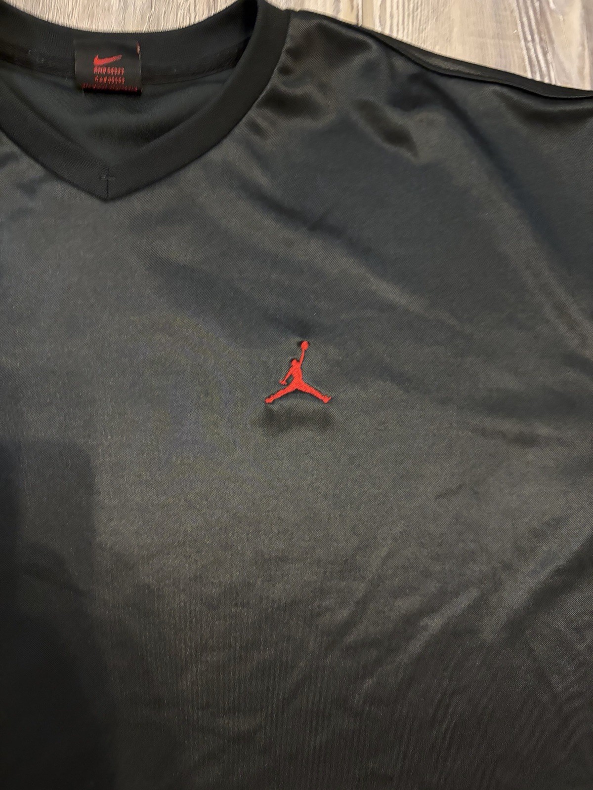 Vintage Nike Air Jordan Black Satin Basketball Shooting Shirt Mens L Red Jumpman gallery