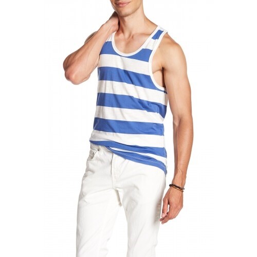 Slate & Stone 150951 Men's Stripe Printed Tank Scoop Neck Shirt Blue White Sz. L gallery