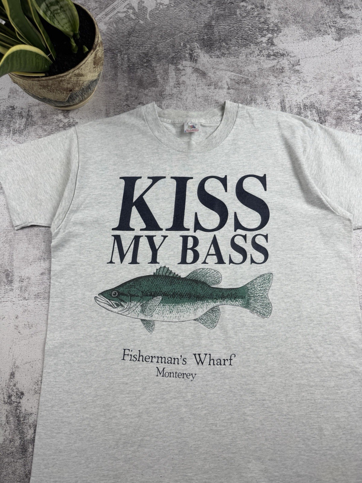 Vintage Kiss My Bass 90s Humor Crazy Gray Fisherman Merch Jersey T Shirt Tee gallery
