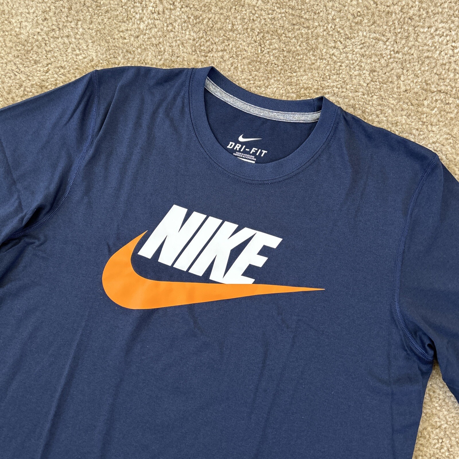 NIKE Mens Dri Fit Shirt M Blue Orange Short Sleeve Running Gym Basketball gallery
