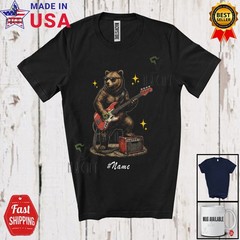 Custom Name Bear Sunglasses Playing Guitar; Father’s Day Guitarist T-Shirt