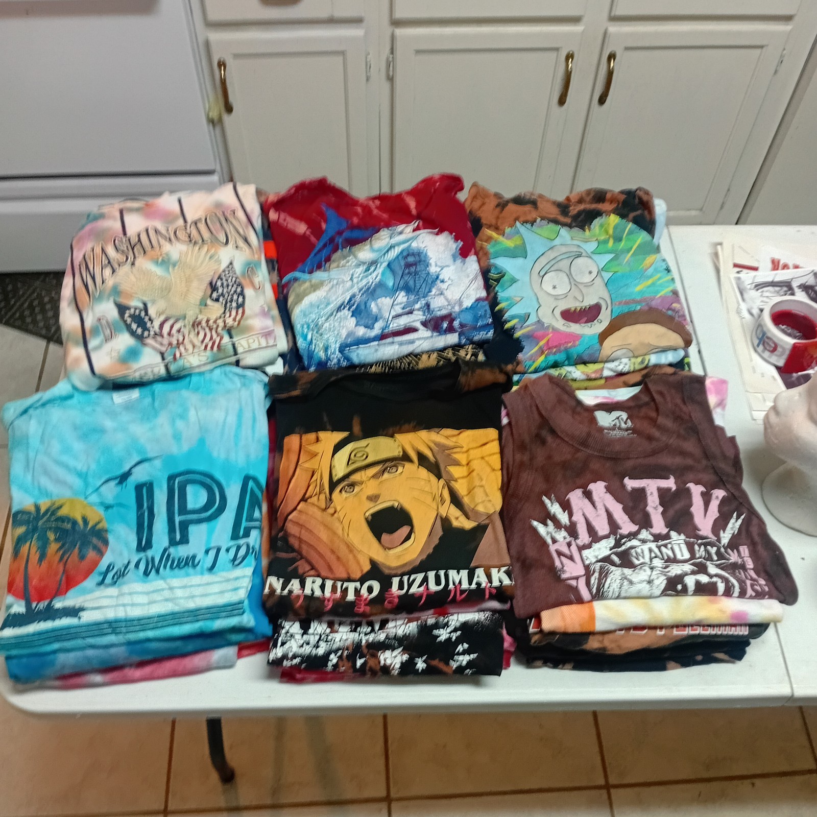 Bulk Lot 48 Tie Dye Shirts Size Large Assorted Graphics Sports Anime Festival #2 gallery