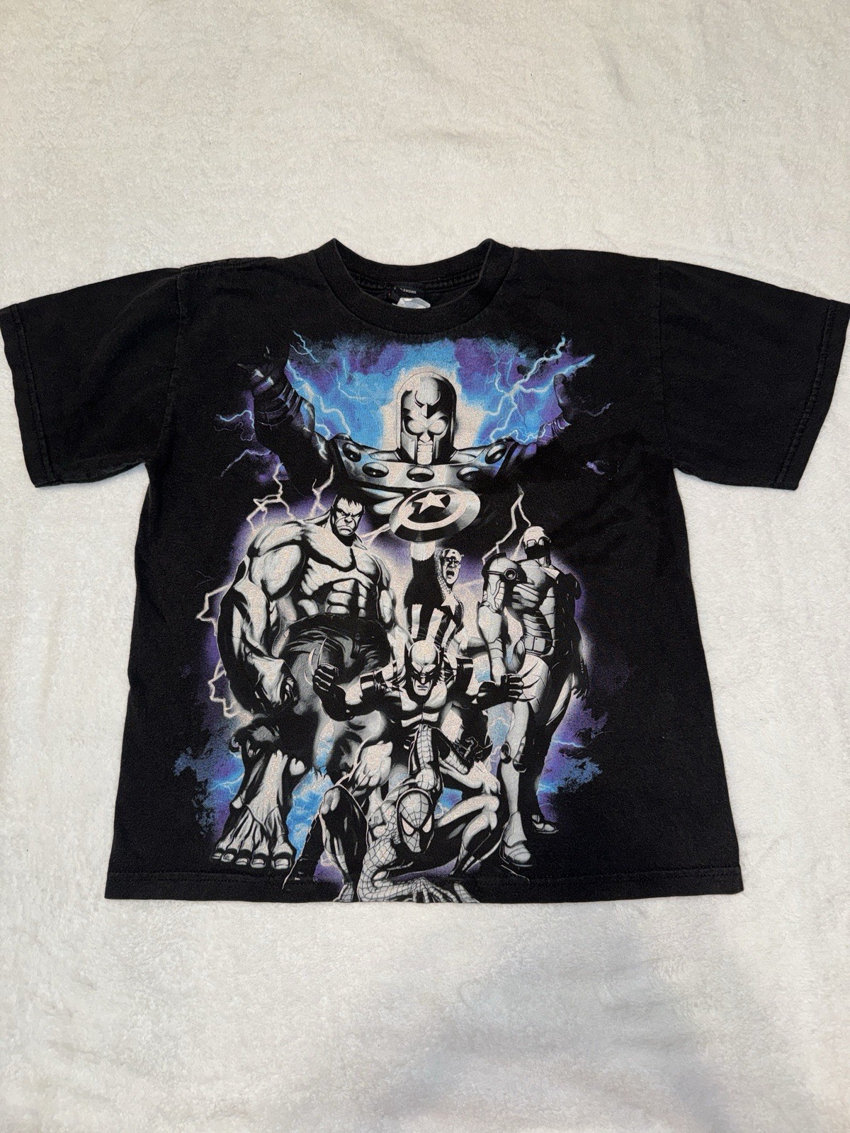 Y2K Kids Black Marvel Universe Graphic Print Crew Neck Short Sleeve T-Shirt gallery