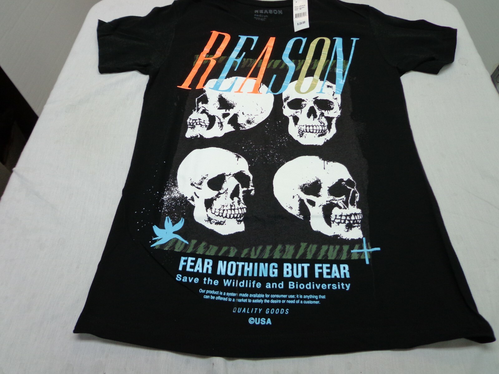 Reason Brand T Shirt ‘Fear Nothing But Fear’ Skull Graphic Size Medium